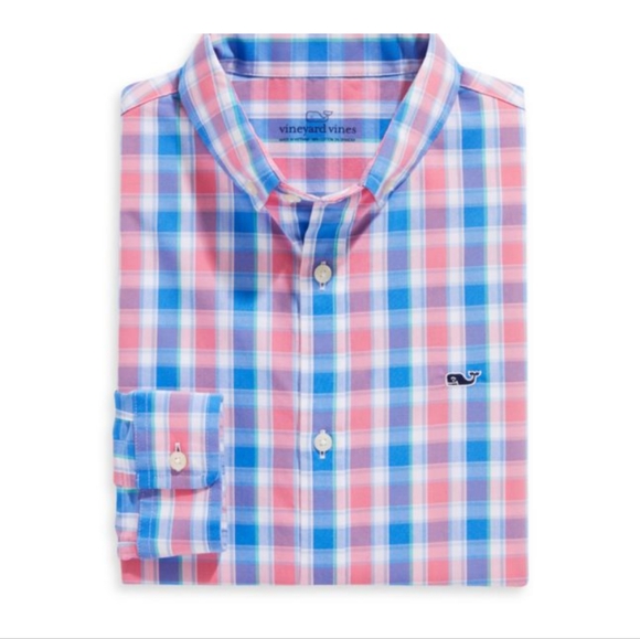 VINEYARD VINES Boys Whale Shirt Button Down  Classic Fit Check Poplin Shirt Sz 7 - Picture 4 of 6